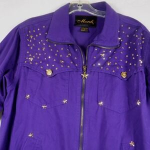 Mureli Purple Cotton Studded Star Western Jacket Womens Small Gold Embellished